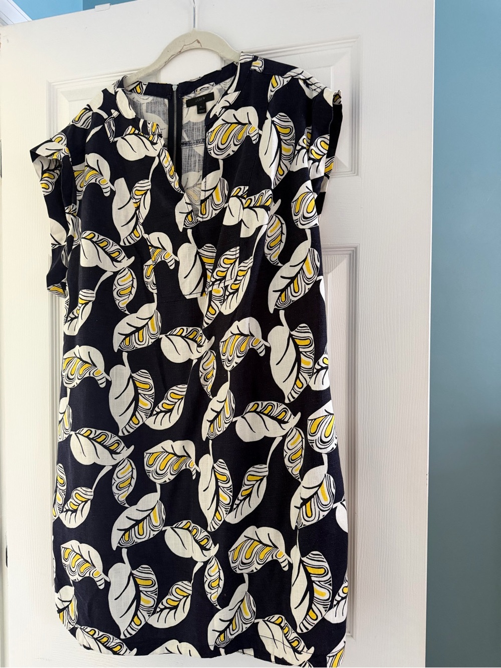 J. Crew Navy Tropical Print Linen Dress